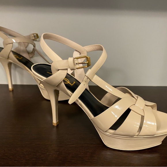 SAINT LAURENT Tribute Platform Sandals Beige 38.5 75mm - Picture 13 of 16